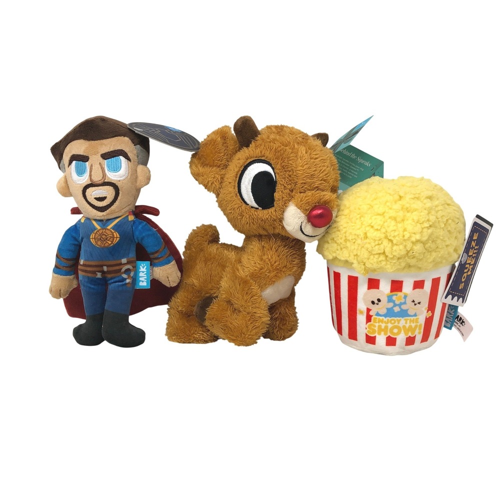 Bark Marvel Rudolph Popcorn Dog Toy Multi Squeaky Crinkle Mixed Lot XS-S-L